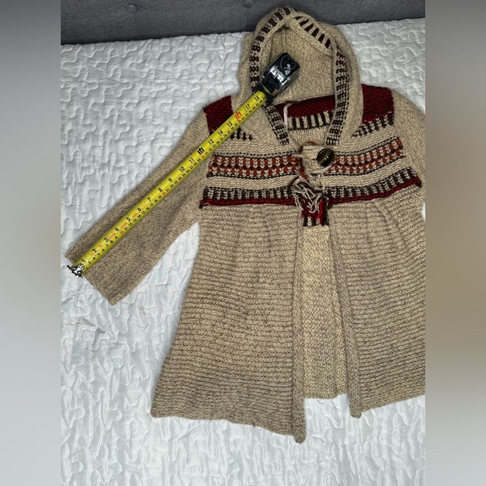 Free People Fitted Boho Hooded Knit Cardigan Sweater Chunky Wool Blend Cozy Sz M - Picture 8 of 10